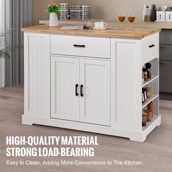 VEVOR Kücheninselwagen, 117 cm Frühstücksbar mit Holzplatte und Lagerschrank, Bauernküchentisch mit verstellbarem Regal, Schublade, für Esszimmer, Küche und Wohnzimmer, weiß – Bild 5