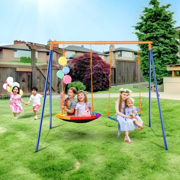 VEVOR Schaukel-Sets für den Garten, 200 kg Tragkraft, mit 1 Tellerschaukelsitz, 1 Gurtschaukelsitz, robustem A-Rahmen-Schaukelständer aus Metall und verstellbarem Seil, Schaukel-Set für den Außenbereich für Kinder