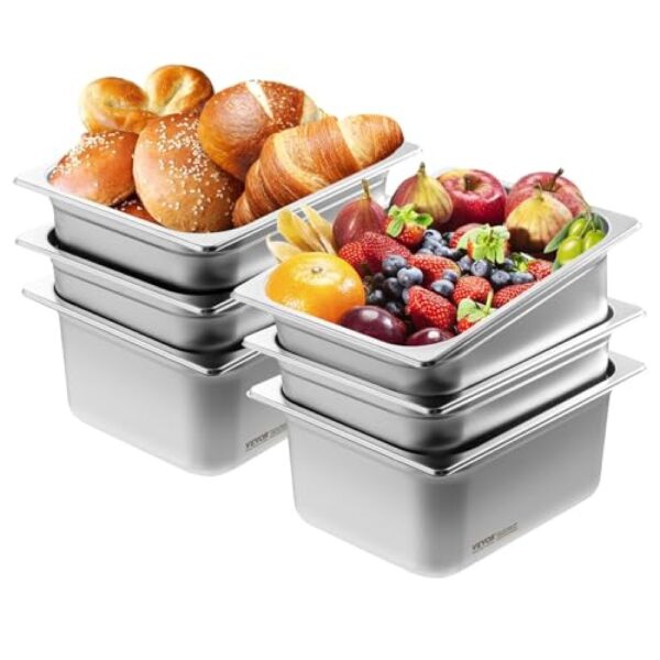 VEVOR 1/2-Größe 1/2 Gastronormbehälter, Edelstahl Behälter 6 Stk. 325 x 266 x 148 mm Speisebehälter, kommerzieller Dampfpfanne Warmhaltebehälter, Hotelpfanne Tisch Food Pan Buffet