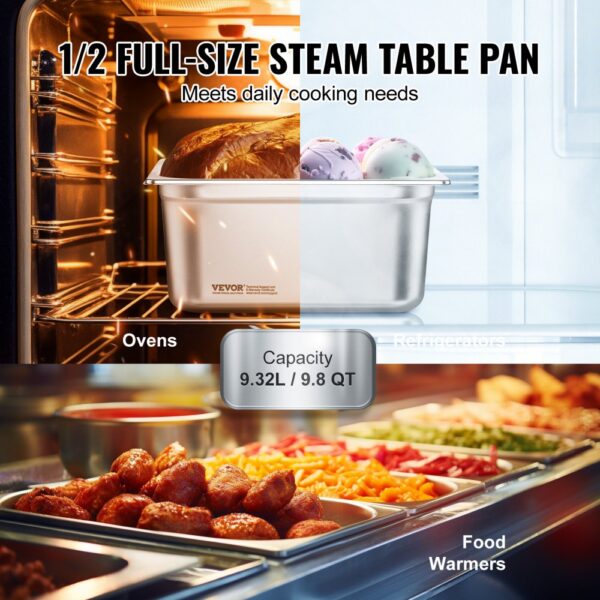VEVOR 1/2-Größe 1/2 Gastronormbehälter, Edelstahl Behälter 6 Stk. 325 x 266 x 148 mm Speisebehälter, kommerzieller Dampfpfanne Warmhaltebehälter, Hotelpfanne Tisch Food Pan Buffet – Bild 3