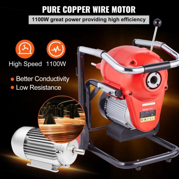 VEVOR Rohrreinigungsmaschine 120 Fuß x 6/5 Zoll, 1100 W elektrische Rohrreinigungsmaschine mit manueller Zufuhr – mit 6 Schneidern und CW/CCW-Steuerung für 4" bis 8" Rohre – Bild 5