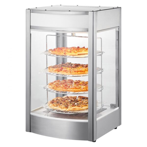 VEVOR Kommerzieller Speisenwärmer für 14-Zoll-Pizza, 4-stufiger Pizzawärmer mit rotierender Dampfheizung, 30℃~85℃ Temperaturregelung und Temperaturanzeige, 25 W Ofenlicht + obere LED für Pizzeria, Restaurant