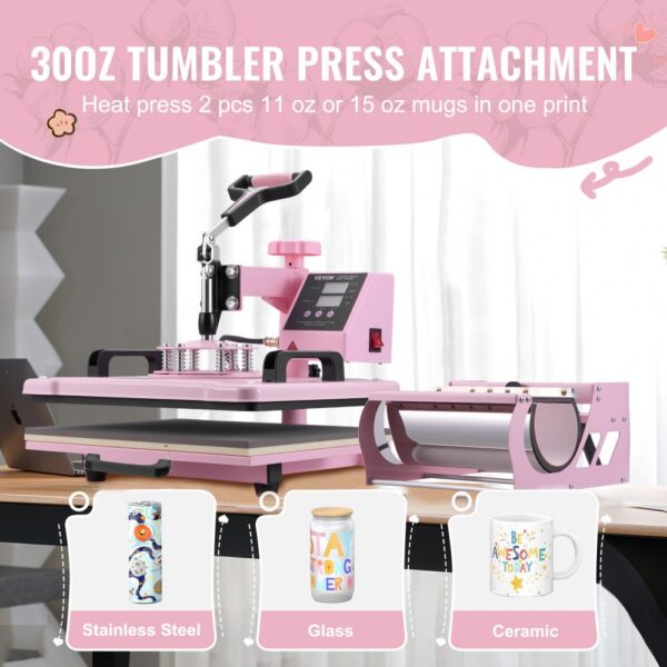 VEVOR Hitzepresse Transferpresse 30x38cm 5 in 1 Tumbler Presse T-Shirts Rosa – Bild 3
