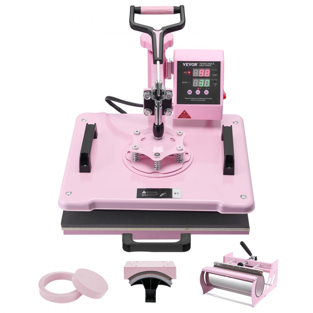 VEVOR Hitzepresse Transferpresse 30x38cm 5 in 1 Tumbler Presse T-Shirts Rosa