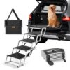 VEVOR Hundetreppe für Autos, breite 5-stufige Hundeautotreppe, zusammenklappbare Hundeautorampe mit rutschfester Oberfläche, tragbare Haustiertreppe aus leichtem Aluminium für Auto, SUV und LKW, trägt bis zu 68 kg