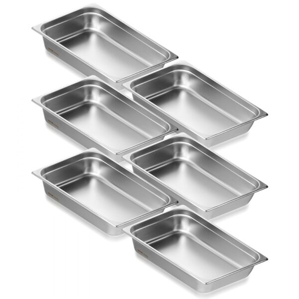VEVOR 6er-Pack Hotelpfannen, Dampfpfanne in voller Größe mit Anti-Stau-Funktion, 0,8 mm dicke Edelstahl-Dampftischpfanne für Restaurants, 4 Zoll tiefe kommerzielle Tischpfanne, Catering-Aufbewahrungspfanne für Lebensmittel, für Industrie und Wissenschaft