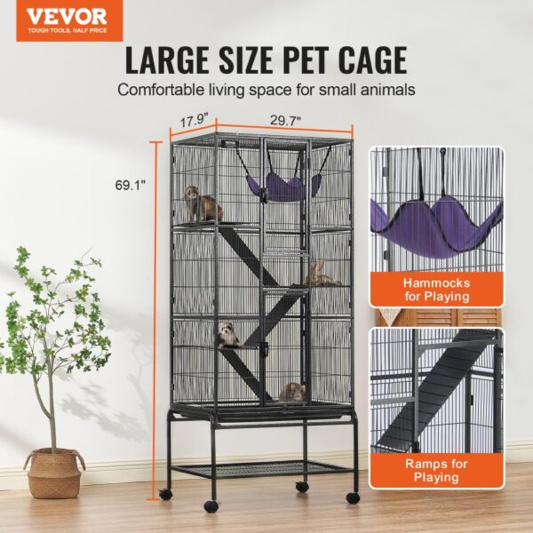 VEVOR 69" rollender Frettchenkäfig aus Metall, großer 4-stöckiger Käfig, Kleintierkäfig mit Rampen und Tablett, einfach aufzubauen für Hausratten, Hamster, Meerschweinchen, Chinchillas, Eichhörnchen, Igel, Hasen – Bild 2
