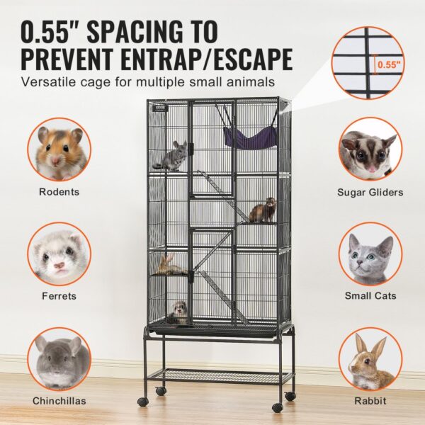 VEVOR 69" rollender Frettchenkäfig aus Metall, großer 4-stöckiger Käfig, Kleintierkäfig mit Rampen und Tablett, einfach aufzubauen für Hausratten, Hamster, Meerschweinchen, Chinchillas, Eichhörnchen, Igel, Hasen – Bild 3