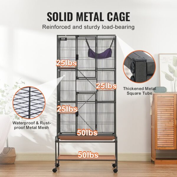 VEVOR 69" rollender Frettchenkäfig aus Metall, großer 4-stöckiger Käfig, Kleintierkäfig mit Rampen und Tablett, einfach aufzubauen für Hausratten, Hamster, Meerschweinchen, Chinchillas, Eichhörnchen, Igel, Hasen – Bild 4