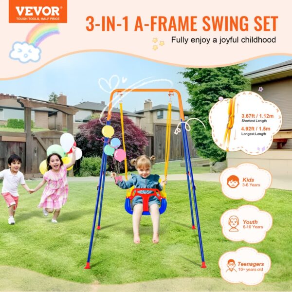 VEVOR Schaukel-Sets für den Garten, 3-in-1-Schaukel-Set für Kleinkinder mit 4 Sandsäcken, faltbarem Metallständer, einfach aufzubauen, Schaukel-Set für drinnen und draußen für Kinder von 3–6 Jahren, Jugendliche von 6–10 Jahren und Teenager ab 10 Jahren – Bild 2