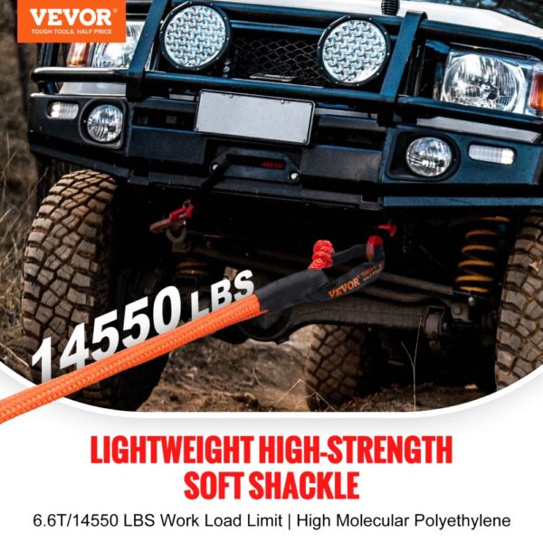VEVOR Weiche synthetische Schäkel, 12,7 x 558,8 mm, 2 Stück Bergungs-Abschleppschäkelseil, Bruchfestigkeit 20 Tonnen, Aufbewahrungstasche für UTV, ATV, LKW, Jeep, Geländefahrzeuge, Rot – Bild 2