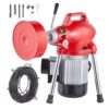 VEVOR Rohrreinigungsmaschine 66 Fuß x 5/8 Zoll, 250 W elektrische Rohrreinigungsmaschine mit manueller Zufuhr – mit 2 Stahlkabeln, 7 Schneidern und CW/CCW-Steuerung für 1,6" bis 4" Rohre