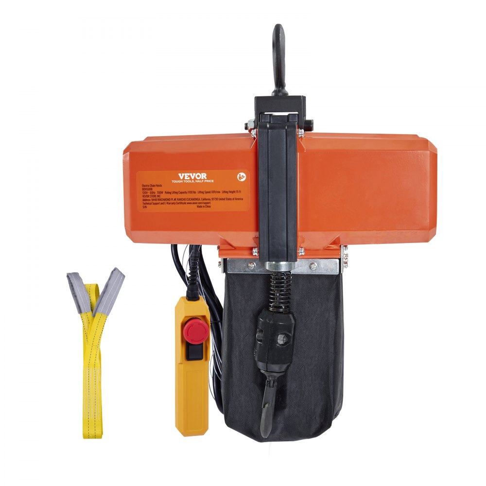 VEVOR Elektrischer Kettenzug, 1100 lbs Tragkraft, 15 ft Hubhöhe, 9,2 ft/min Geschwindigkeit, 230 V, einphasiger Brückenkran mit G100-Kette, 10 ft Kabelfernbedienung für Garage, Geschäft, Hotel, Zuhause