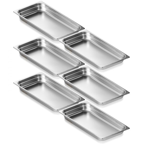 VEVOR 6er-Pack Hotelpfannen, Dampfpfanne in voller Größe mit Anti-Stau-Funktion, 0,8 mm dicke Edelstahl-Dampftischpfanne für Restaurants, 2,5 Zoll tiefe kommerzielle Tischpfanne, Catering-Aufbewahrungspfanne für Lebensmittel, für Industrie und Wissenschaft