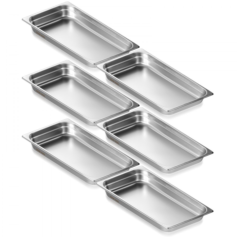 VEVOR 6er-Pack Hotelpfannen, Dampfpfanne in voller Größe mit Anti-Stau-Funktion, 0,8 mm dicke Edelstahl-Dampftischpfanne für Restaurants, 2,5 Zoll tiefe kommerzielle Tischpfanne, Catering-Aufbewahrungspfanne für Lebensmittel, für Industrie und Wissenschaft