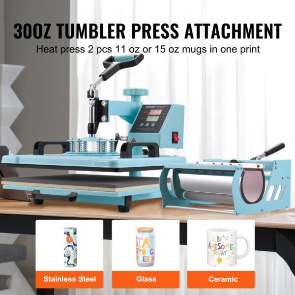 VEVOR Hitzepresse Transferpresse 30x38cm 8 in 1 Tumbler Presse T-Shirts Blau – Bild 3