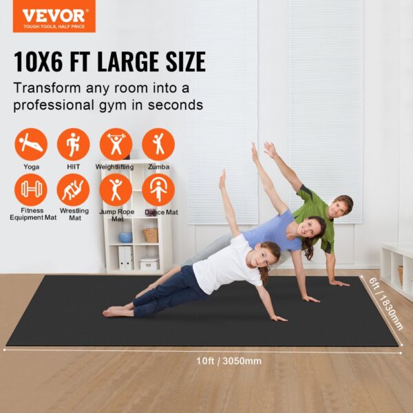 VEVOR Trainingsmatte, rutschfeste, hochdichte Premium-Yogamatte, Trainings-Yogamatte für Männer und Frauen, Fitness- und Trainingsmatte mit Tasche und Tragegurt, für alle Arten von Heim-Yoga, Pilates und Bodentraining (3 x 1,8 m) – Bild 2