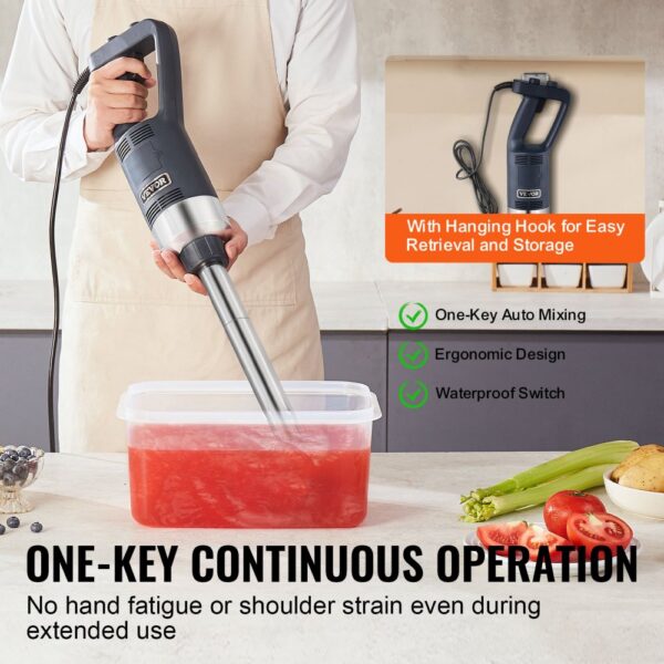 VEVOR Kommerzieller Stabmixer, 500 W Hochleistungs-Handmixer, 16 Zoll stufenloser Mixer mit variabler Geschwindigkeit und Edelstahlklinge, tragbarer Mehrzweckmixer für Suppen, Saucen, Kartoffelpüree, Sahne – Bild 4