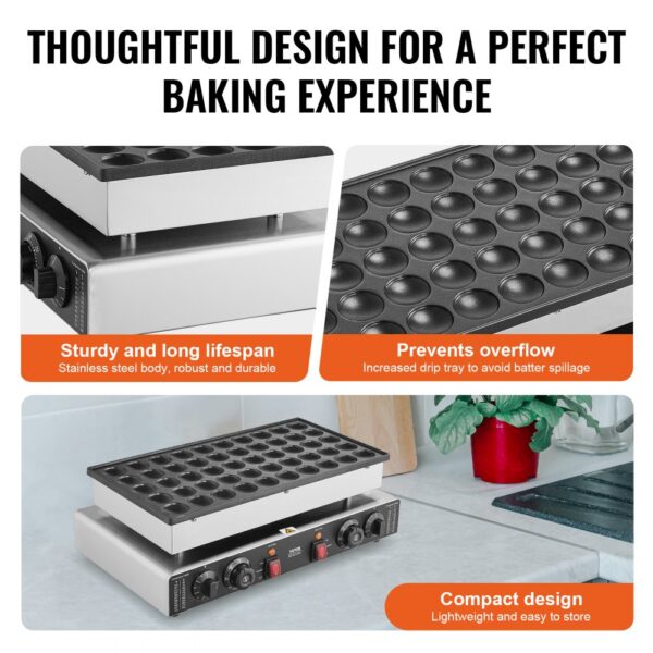 VEVOR Mini-Pfannkuchenmaker kommerzielle Dutch mini Pfannkuchen Maschine, 50 Stk., 43 mm Durchmesser, Dorayaki-Backmaschine, 1700 W, duale Temperatur- und Zeitregelung, in Küchen und Restaurant – Bild 5