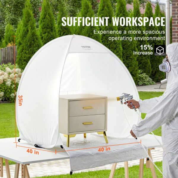 VEVOR Sprühfarben-Unterstand, 40 x 35 x 40 Zoll, tragbares Pop-Up-Sprühfarbenzelt mit integriertem Boden, Abluftfenster und Aufbewahrungstasche, faltbare Lackierkabine für Möbel, DIY-Hobby-Werkzeug-Malstation – Bild 3