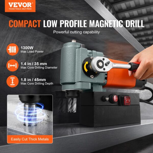 VEVOR Magnetbohrmaschine, Kernbohrmaschine 1300 W, flache tragbare Magnetbohrmaschine mit Kühlvorrichtung und Überlastschutz, Magnetpresse für Geräteinstallation, Industrie, Metallbearbeitung, Orange – Bild 2 VEVOR Magnetbohrmaschine, Kernbohrmaschine 1300 W, flache tragbare Magnetbohrmaschine mit Kühlvorrichtung und Überlastschutz, Magnetpresse für Geräteinstallation, Industrie, Metallbearbeitung, Orange – Bild 2