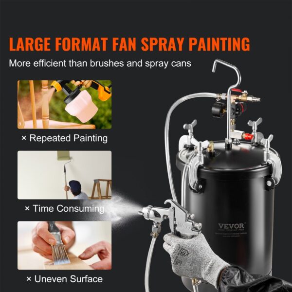 VEVOR Druckbehälter für Sprühfarbe, 15 L Druckbehälter, 60 psi einstellbarer Druck, Stahl-Druckbehälter-Farbbehälter mit Spritzpistole, Schläuchen, Druckmesser, für Heimdekoration, Industrielackierung – Bild 4