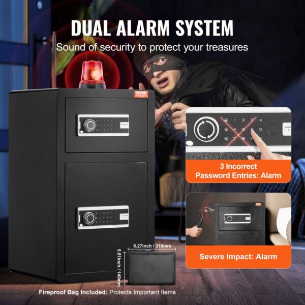 VEVOR Safe Tresor mit feuerfester Geldtasche, Doppeltüren-Safe 4,5 Kubikfuß, 2 höhenverstellbare Trennwände, digitaler Möbeltresor mit Schlüssel, Code, Safe für Geld Schmuck Wertsachen, Schwarz – Bild 5