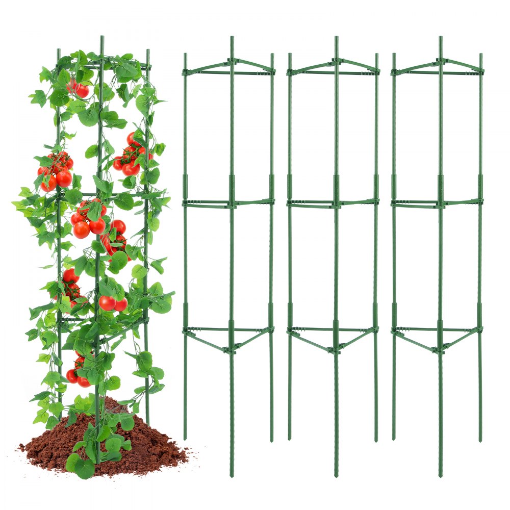 VEVOR 4er-Pack Tomatenkäfige für den Garten, 63 Zoll Tomaten-Spalier-Pflanzenpfahl-Unterstützung, stapelbarer hoher Pflanzenstützkäfig, für Hochbeete, Gemüse, Blumen und Kletterpflanzen