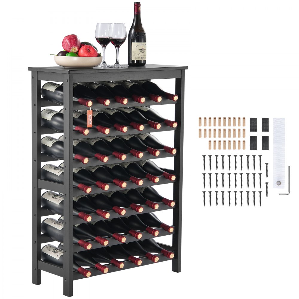 VEVOR Weinregal 42 Flaschen, stabiles Flaschenregal, 7-stufiges Lagerregal aus massivem Bambusholz, freistehendes Weinregal, wackelfreie Regale für Küche, Bar und Keller (schwarz)