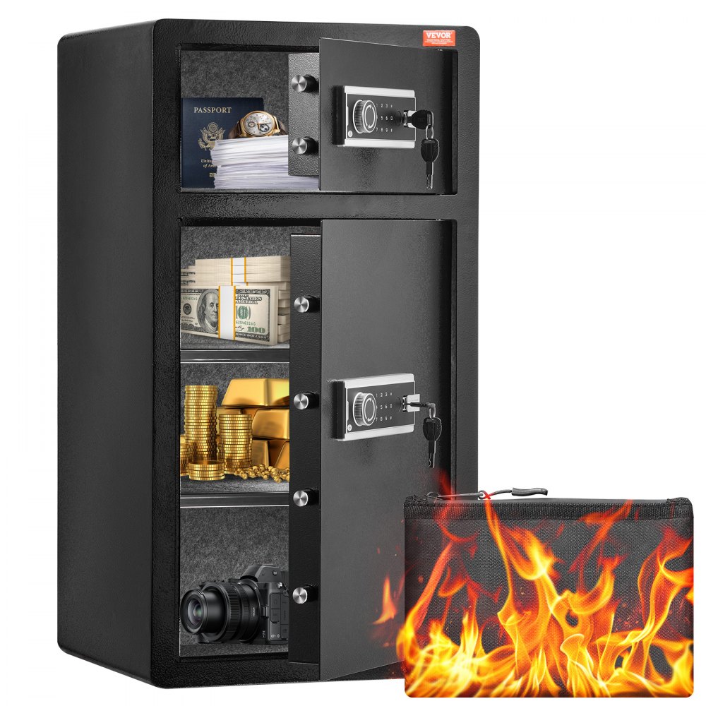 VEVOR Safe Tresor mit feuerfester Geldtasche, Doppeltüren-Safe 204 L, 2 höhenverstellbare Trennwände, digitaler Möbeltresor mit Schlüssel, Code, Safe für Geld Schmuck Wertsachen, Schwarz
