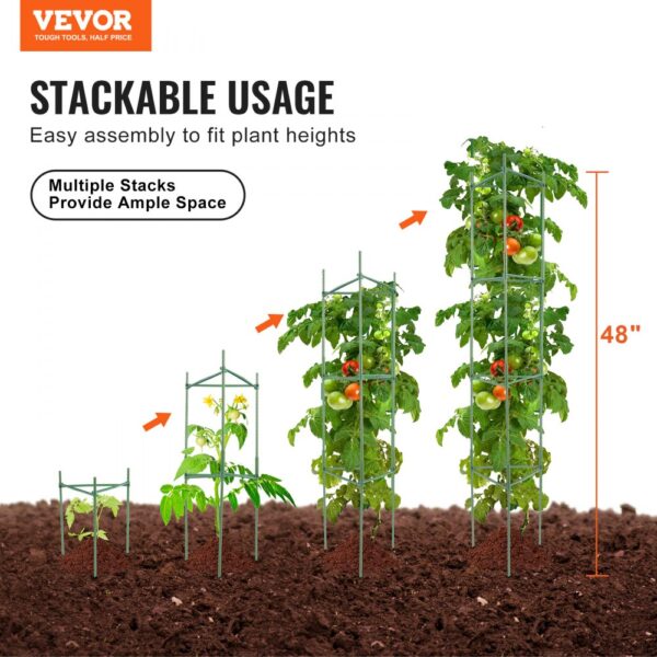 VEVOR 6er-Pack Tomatenkäfige für den Garten, 48 Zoll Tomatenspalier-Pflanzenpfahl-Unterstützung, stapelbarer hoher Pflanzenstützkäfig, für Hochbeete, Gemüse, Blumen und Kletterpflanzen – Bild 2