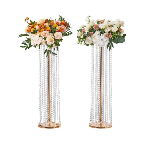VEVOR 2er-Set Blumenhocker 20x20x90cm Blumenständer Eisen Beistelltisch Modern Kristallvase Gold-Galvanisierung Pflanzenhocker Pflanzenständer Metallständer für Dekoration von Bars Hotels Cafés
