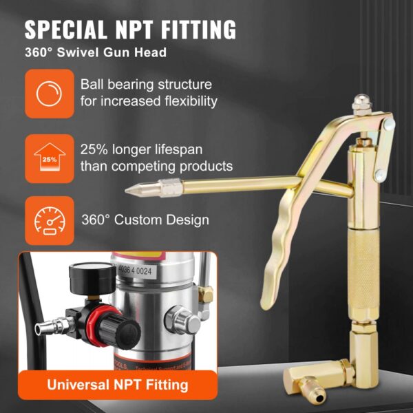 VEVOR Pneumatische 0,6-0,8Mpa Fettpumpe Druckguss-Aluminium Luftbetriebene Abschmierpumpe Durchfluss von 740 g/min Luftfettpumpe -20℃ bis 100℃ Betriebstemperatur Geeignet für 0-3# Schmierfett – Bild 3
