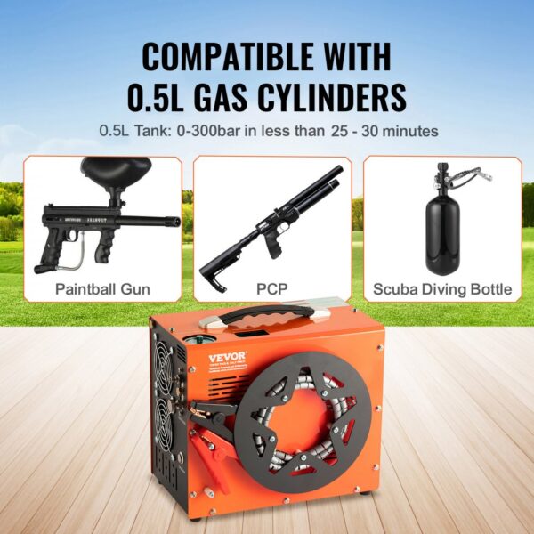 VEVOR PCP Kompressor 30 MPa/4500 PSI, Luftkompressor 0,5 L, Tragbarer PCP DC 12 V & AC 230 V Kompressor, 25min Einschaltdauer Luftpump, 600-W-Hochleistungskonverter Hochdruckpumpe Airgun Gewehr – Bild 5