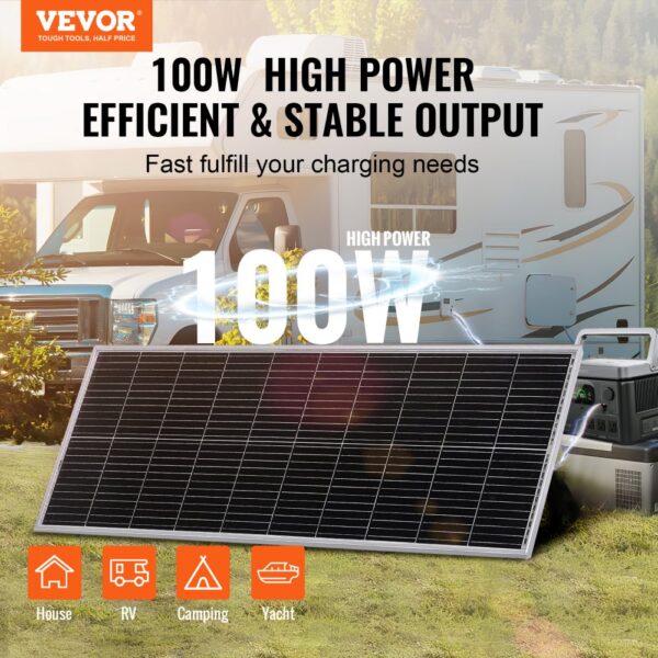 VEVOR 100W Solarpanel Kit 12V monokristallinen Solarmodul plus Laderegler 8,33A Solaranlage Umwandlungsrate von 23 % Kompatibel mit AGM-, GEL-, FLD-, LI-Batterien Ideal für Wohnmobile Yachten Zuhause – Bild 2