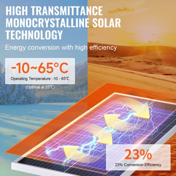 VEVOR 100W Solarpanel Kit 12V monokristallinen Solarmodul plus Laderegler 8,33A Solaranlage Umwandlungsrate von 23 % Kompatibel mit AGM-, GEL-, FLD-, LI-Batterien Ideal für Wohnmobile Yachten Zuhause – Bild 4