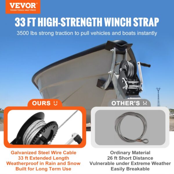 VEVOR Seilwinde 1587,5kg Handseilwinde 260x147x182mm Bootswinde 2-Wege-Ratsche/2-Gang Handwinde mit ca. 10m Kabel Gurtwinde mit ergonomischen Griff Handseilzug Winde für Fahrzeuge und Boote – Bild 2 VEVOR Seilwinde 1587,5kg Handseilwinde 260x147x182mm Bootswinde 2-Wege-Ratsche/2-Gang Handwinde mit ca. 10m Kabel Gurtwinde mit ergonomischen Griff Handseilzug Winde für Fahrzeuge und Boote – Bild 2