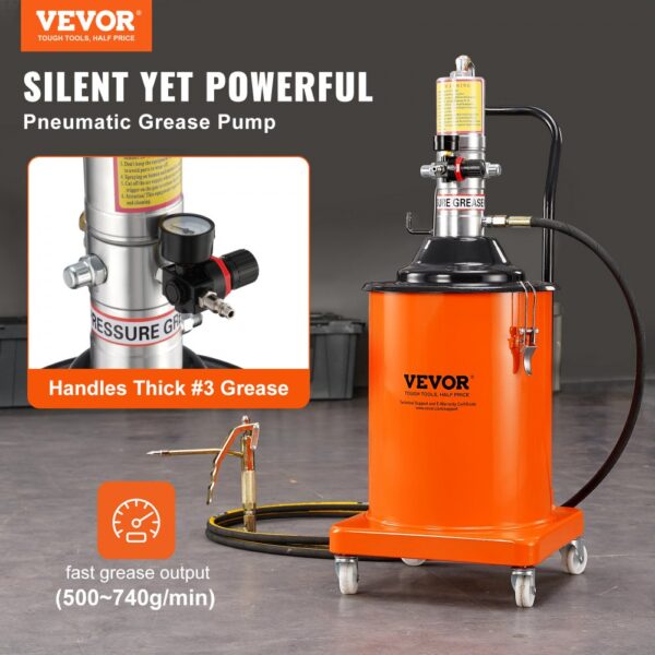 VEVOR Fettpumpe 20L Luftbetriebene Fettpumpe 0,6–0,8 MPa Aluminiumdruckguss-Pumpe -20-100℃ Betriebstemperatur, Pneumatische Fettpumpe NPT-Anschluss Schmierfettpumpe Geeignet für 0-3# Fett – Bild 2