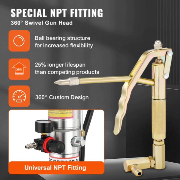 VEVOR Fettpumpe 20L Luftbetriebene Fettpumpe 0,6–0,8 MPa Aluminiumdruckguss-Pumpe -20-100℃ Betriebstemperatur, Pneumatische Fettpumpe NPT-Anschluss Schmierfettpumpe Geeignet für 0-3# Fett – Bild 3