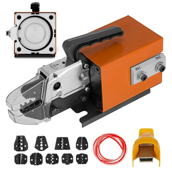 VEVOR Pneumatisches Crimpwerkzeug Am-10, Luftbetriebene Kabelschuh-Crimpmaschine zum Crimpen von bis zu 16 mm², Pneumatische Crimpzangenmaschine mit 10 Matrizensätzen