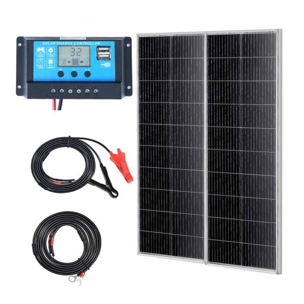 VEVOR 200W Solarpanel 2er-Set 12V monokristallinen Solarmodul plus Laderegler 16,66A Solaranlage Umwandlungsrate von 23 % Kompatibel mit AGM-, GEL-, FLD-, LI-Batterien Ideal für Wohnmobile Yachten Zuh