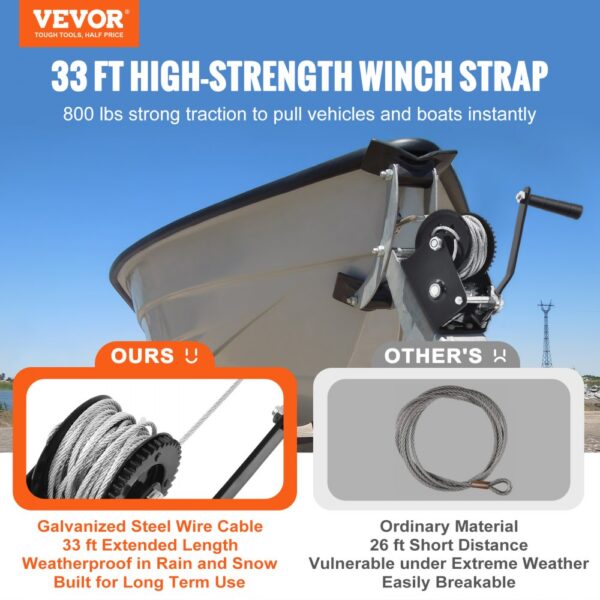 VEVOR Seilwinde 362,8kg Handseilwinde 173x126x119mm Bootswinde 2-Wege-Ratsche/1-Gang Handwinde mit ca. 10m Stahlseil Gurtwinde mit ergonomischen Griff Handseilzug Winde für Fahrzeuge und Boote – Bild 2 VEVOR Seilwinde 362,8kg Handseilwinde 173x126x119mm Bootswinde 2-Wege-Ratsche/1-Gang Handwinde mit ca. 10m Stahlseil Gurtwinde mit ergonomischen Griff Handseilzug Winde für Fahrzeuge und Boote – Bild 2