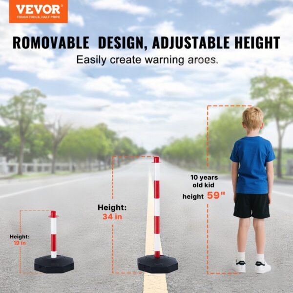 VEVOR Verkehrshütchen Verkehr Absperrpfosten 4 Stk. 285 x 285 mm Warnkegel Verkehrsleitkegel Warnleitkegel mit Kett, Leitpfostenkegel Straßensperrpfosten Rot & Weiß Wasser- und Sandeinspritzung – Bild 2