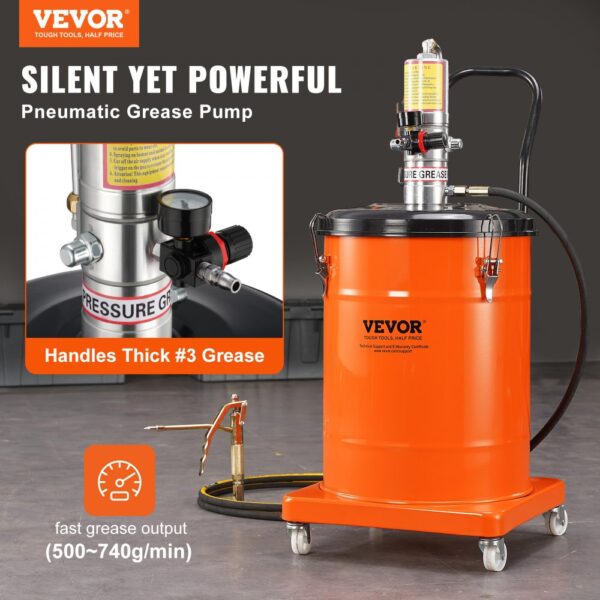 VEVOR Fettpumpe 40L Luftbetriebene Fettpumpe 0,6–0,8 MPa Aluminiumdruckguss-Pumpe -20-100℃ Betriebstemperatur, Pneumatische Fettpumpe NPT-Anschluss Schmierfettpumpe Geeignet für 0-3# Fett – Bild 2