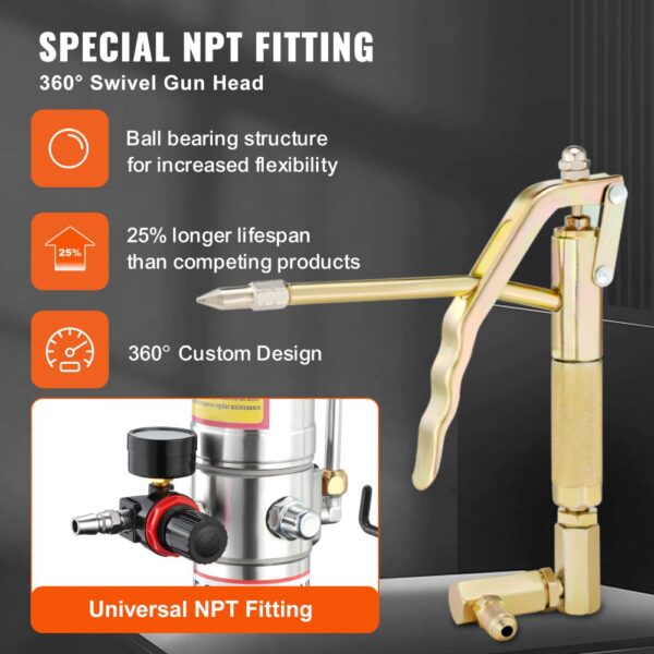 VEVOR Fettpumpe 40L Luftbetriebene Fettpumpe 0,6–0,8 MPa Aluminiumdruckguss-Pumpe -20-100℃ Betriebstemperatur, Pneumatische Fettpumpe NPT-Anschluss Schmierfettpumpe Geeignet für 0-3# Fett – Bild 3