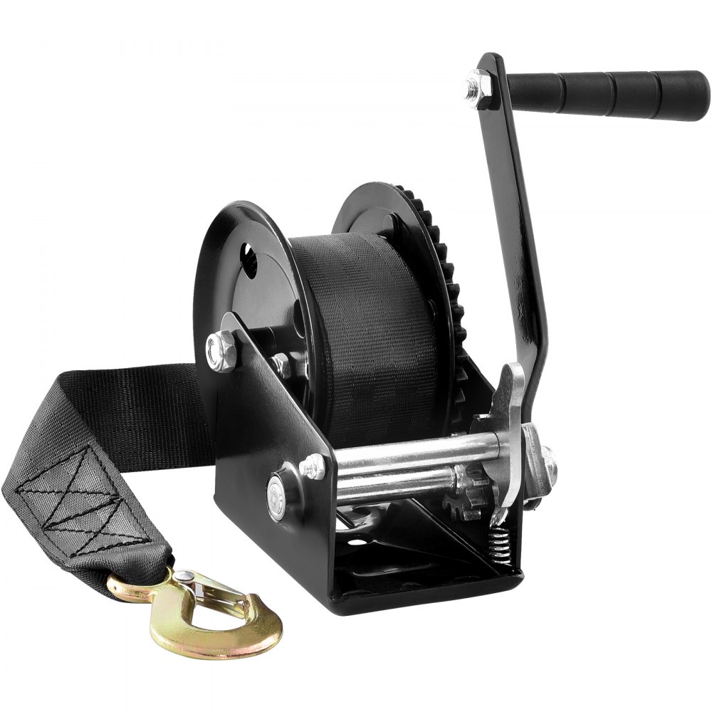 VEVOR Seilwinde 544,3kg Handseilwinde 208x138x149mm Bootswinde 2-Wege-Ratsche/1-Gang Handwinde mit ca. 7m Polyesterband Gurtwinde mit ergonomischen Griff Handseilzug Winde für Fahrzeuge und Boote