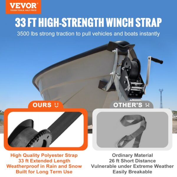 VEVOR Seilwinde 1587,5kg Handseilwinde 160x160x180mm Bootswinde 2-Wege-Ratsche/2-Gang Handwinde mit ca. 10m Polyesterband Gurtwinde mit ergonomischen Griff Handseilzug Winde für Fahrzeuge und Boote – Bild 2 VEVOR Seilwinde 1587,5kg Handseilwinde 160x160x180mm Bootswinde 2-Wege-Ratsche/2-Gang Handwinde mit ca. 10m Polyesterband Gurtwinde mit ergonomischen Griff Handseilzug Winde für Fahrzeuge und Boote – Bild 2