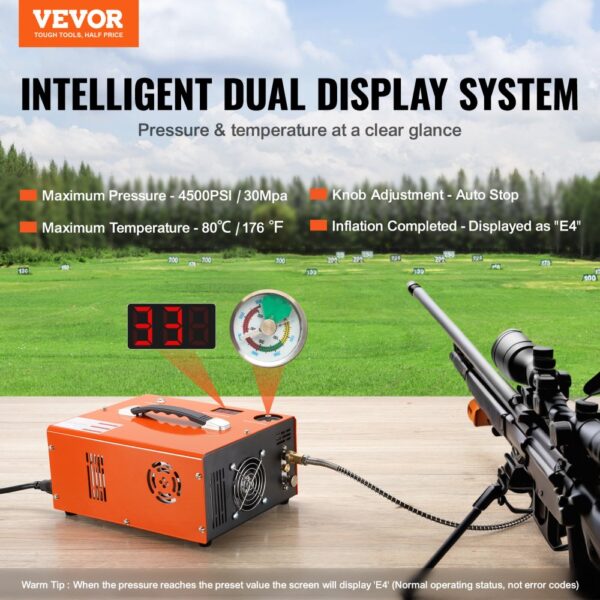 VEVOR PCP Kompressor 30Mpa/4500PSI Luftkompressor 0,5L DC12V & AC120V Tauchkompressor Luftpump inkl. 8-mm-Hochdruckschlauchs mit Schnellkupplung Batterieklemmen Filterwatte Airgun Gewehr – Bild 2