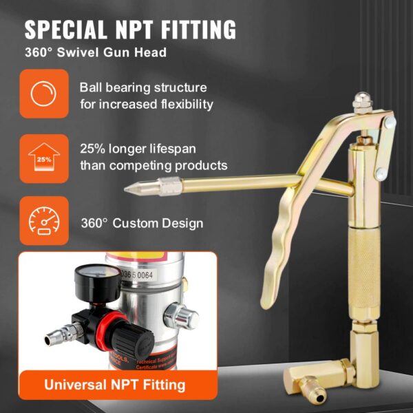VEVOR Fettpumpe Luftbetriebene Fettpumpe mit 50:1 Druckverhältnis, 3,96 m Hochdruckschlauch und Fettpresse, Pneumatische Fettpumpe, Tragbare Schmierfettpumpe mit um 360° Schwenkbarem Fettpressenkopf – Bild 3