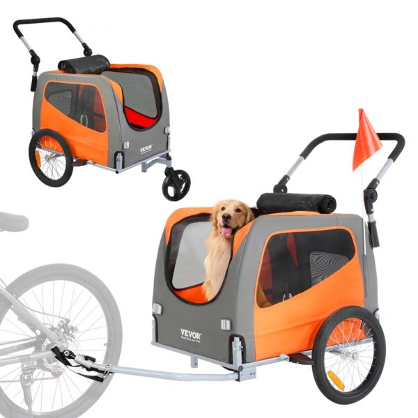 VEVOR Hunde-Fahrradanhänger, trägt bis zu 30 kg, 2-in-1-Fahrradträger für Haustier-Kinderwagen, einfach zusammenklappbarer Wagenrahmen mit Schnellspannrädern, universeller Fahrradkupplung, Reflektoren VEVOR Hunde-Fahrradanhänger, trägt bis zu 30 kg, 2-in-1-Fahrradträger für Haustier-Kinderwagen, einfach zusammenklappbarer Wagenrahmen mit Schnellspannrädern, universeller Fahrradkupplung, Reflektoren